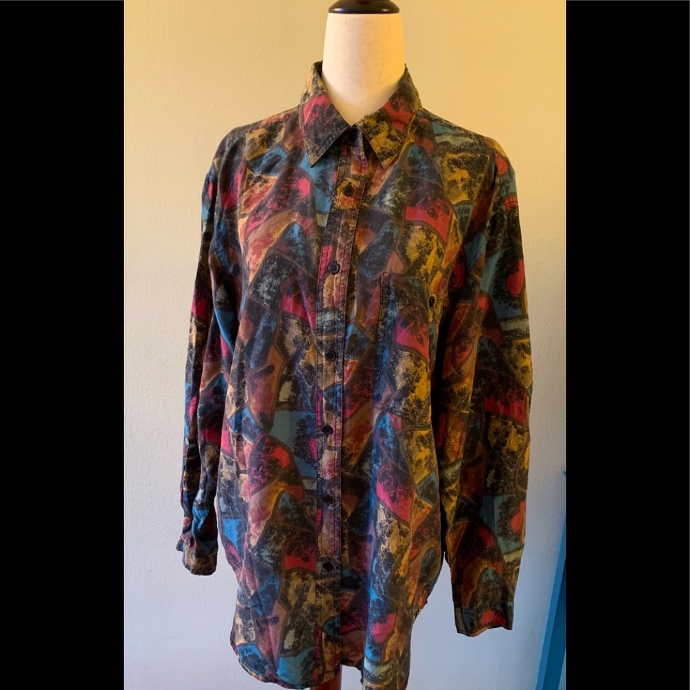 Vintage 80s Abstract Print Blouse